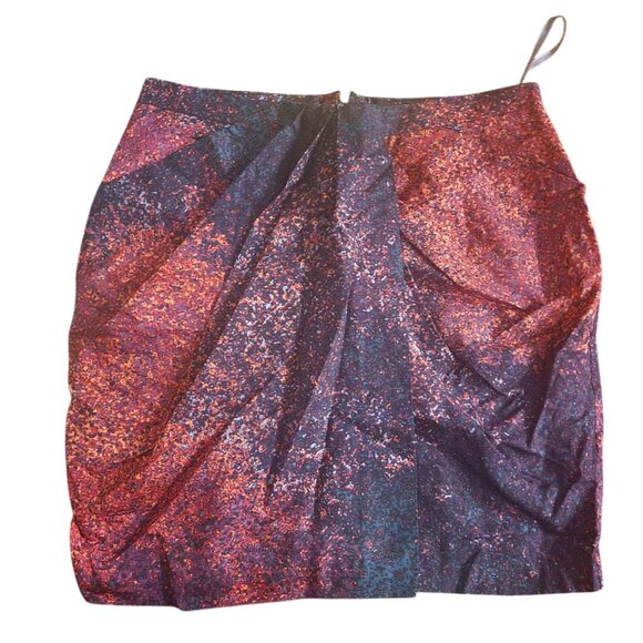 Halston Heritage Women's Silk Draped Faux Wrap Mini Galaxy Skirt Size 2 - Picture 5 of 11